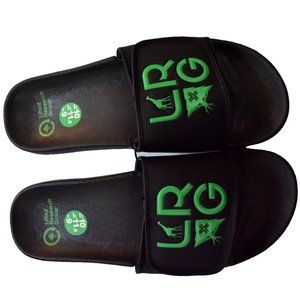 Lifted Research Group LRG Mens Stacked Logo Slides Black Sandals Shoes New 10